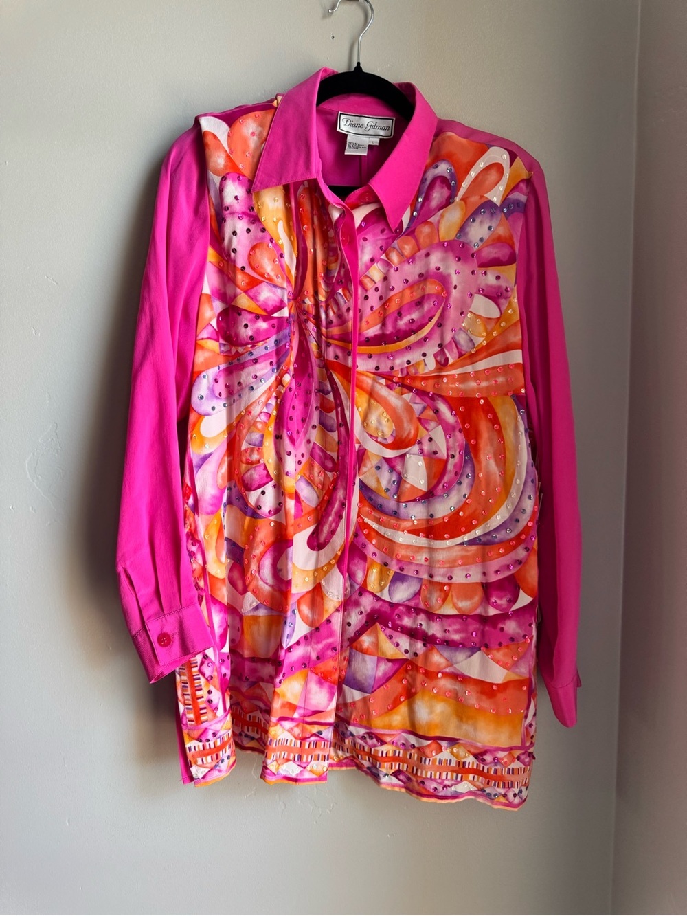 Vintage Diane Gilman 100% Silk Embellished Tunic Top Resortwear Boho Clean Girl